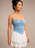 Denim Corset Tulle Mini Dress