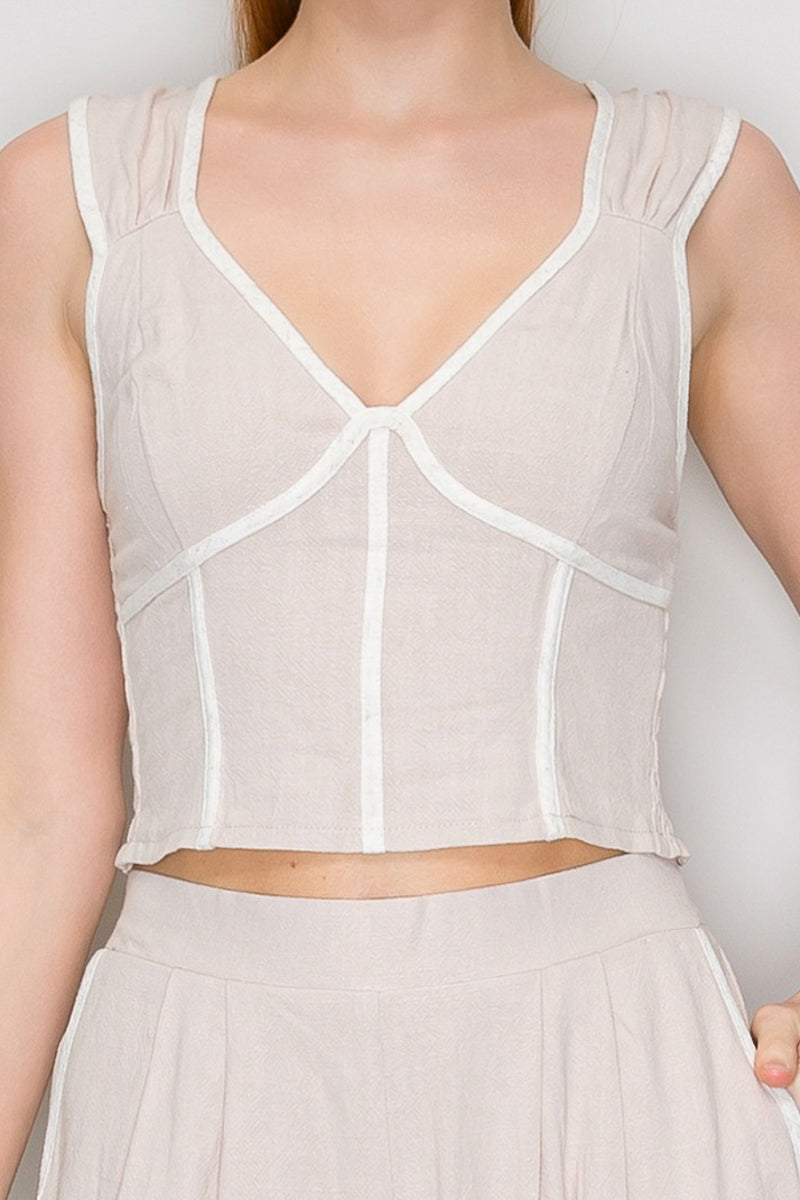 Light Beige Woven Corset Crop Top