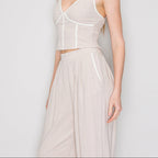 Light Beige Woven Corset Crop Top