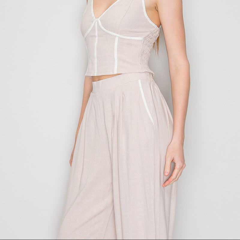 Light Beige Woven Corset Crop Top