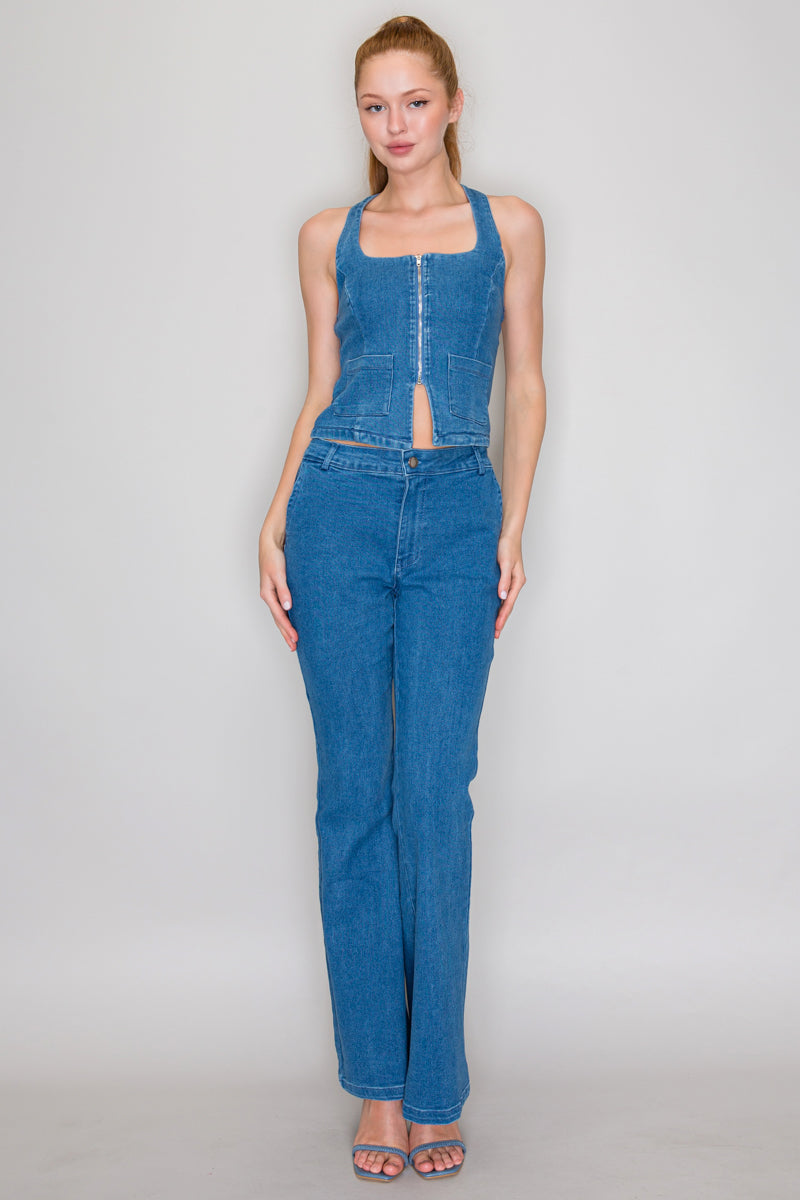 Fit and Flare Denim Pants | Mid-Rise Flare Jeans