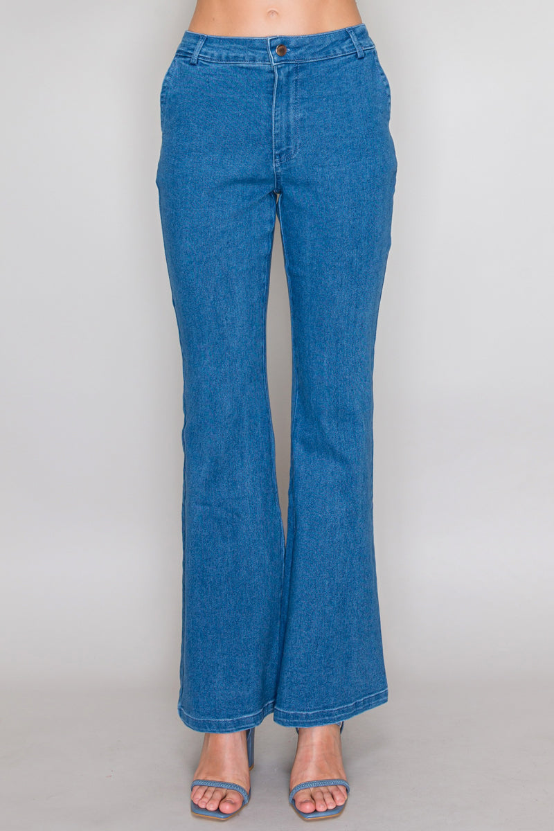Fit and Flare Denim Pants | Mid-Rise Flare Jeans