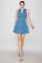 Button-Front Denim Fit & Flare Mini Dress