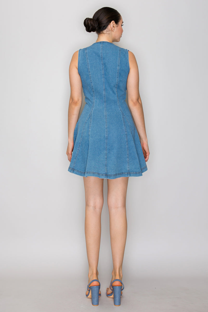 Button-Front Denim Fit & Flare Mini Dress