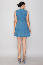 Button-Front Denim Fit & Flare Mini Dress