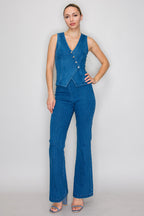 High-Rise Flare Denim Pants | Wash Wide Leg Pull-On Jeans