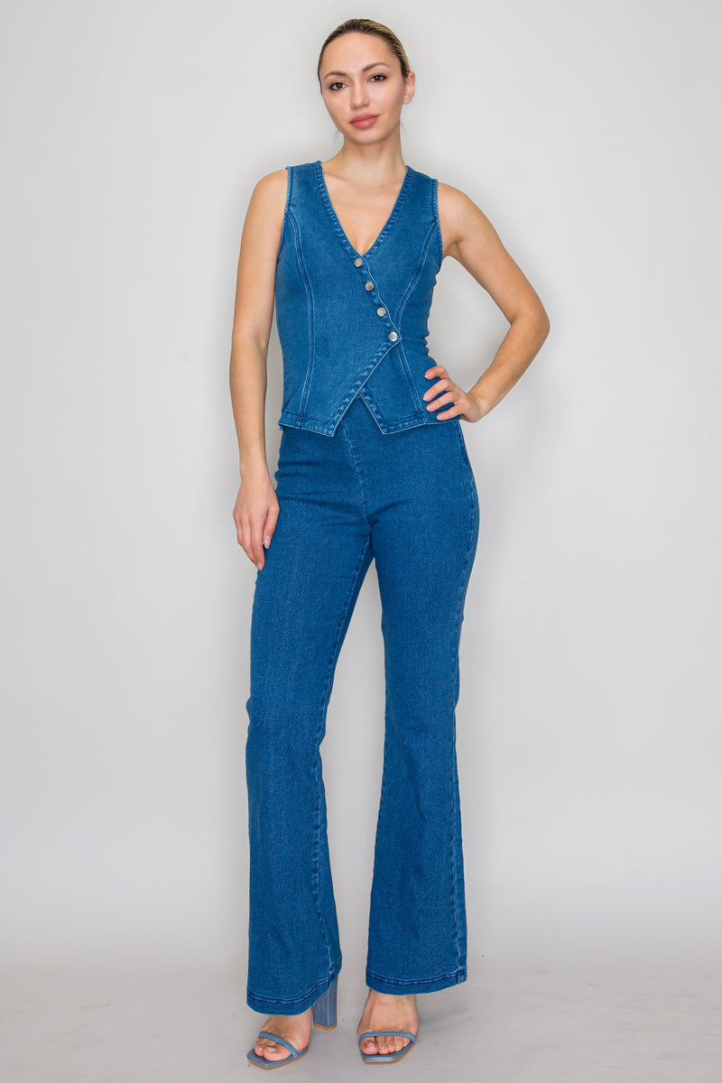 High-Rise Flare Denim Pants | Wash Wide Leg Pull-On Jeans