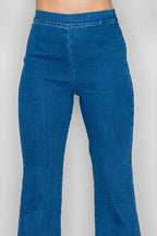 High-Rise Flare Denim Pants | Wash Wide Leg Pull-On Jeans