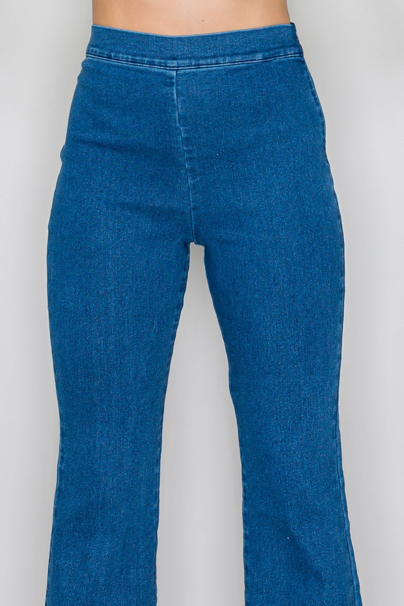 High-Rise Flare Denim Pants | Wash Wide Leg Pull-On Jeans