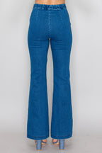 High-Rise Flare Denim Pants | Wash Wide Leg Pull-On Jeans