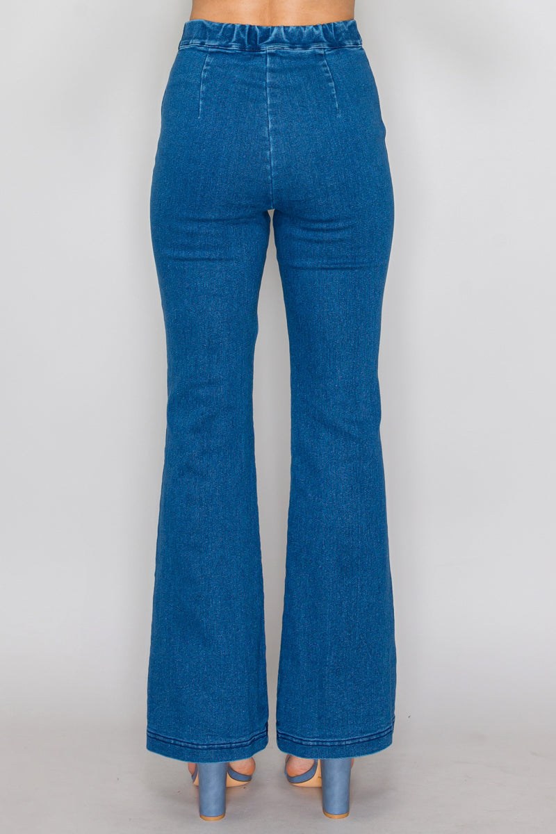 High-Rise Flare Denim Pants | Wash Wide Leg Pull-On Jeans
