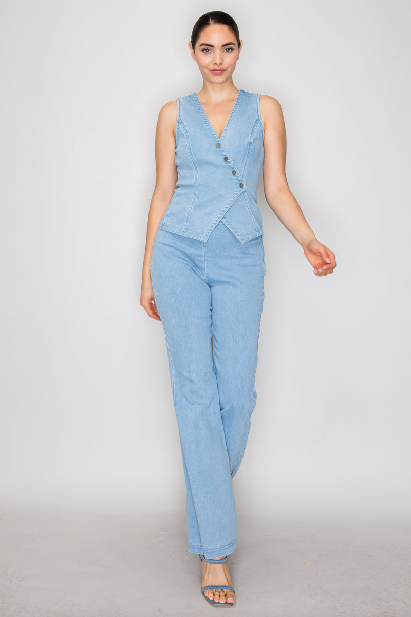 High-Rise Flare Denim Pants | Wash Wide Leg Pull-On Jeans