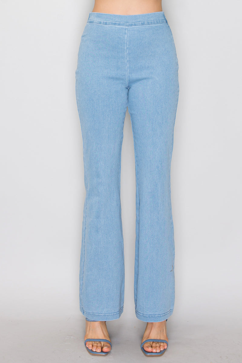 High-Rise Flare Denim Pants | Wash Wide Leg Pull-On Jeans