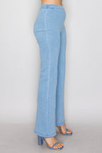 High-Rise Flare Denim Pants | Wash Wide Leg Pull-On Jeans