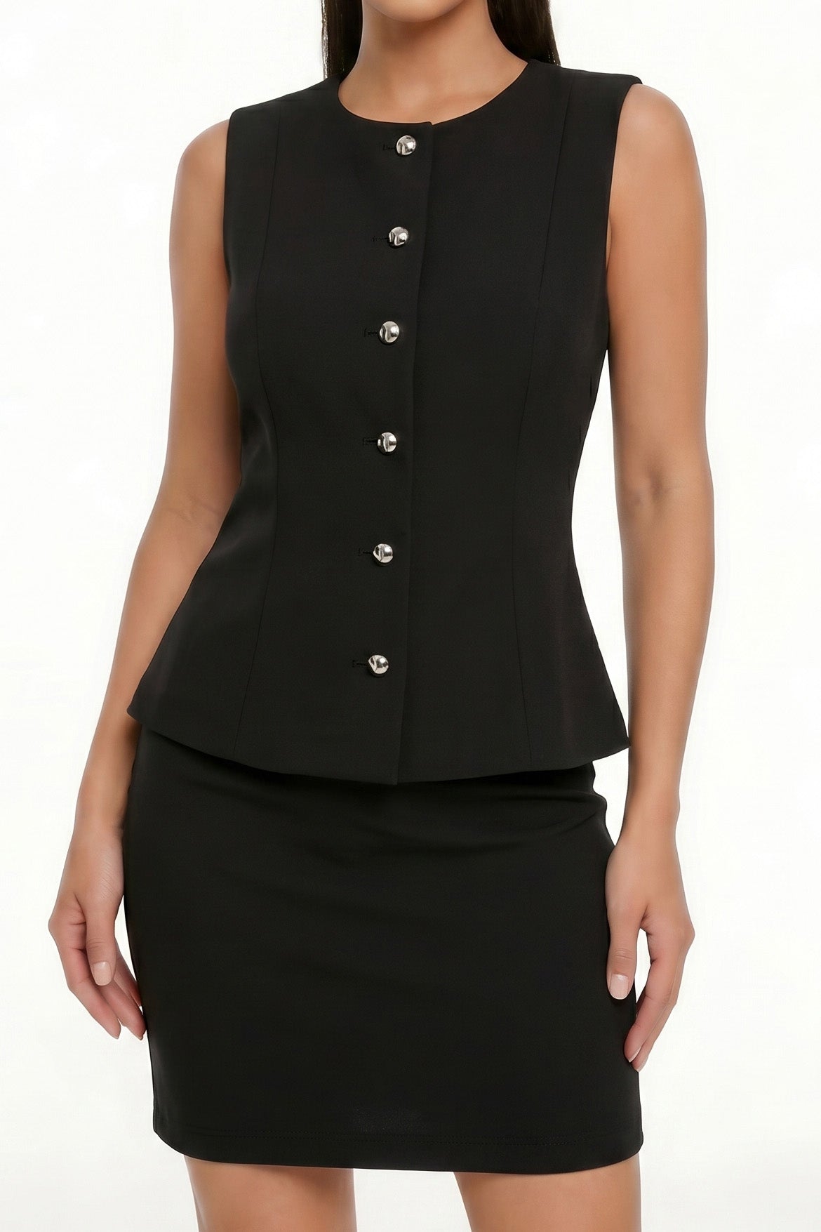 Black Sleeveless Peplum Full Dress