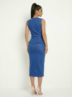 Peplum Belted Denim Dress