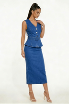 Peplum Belted Denim Dress